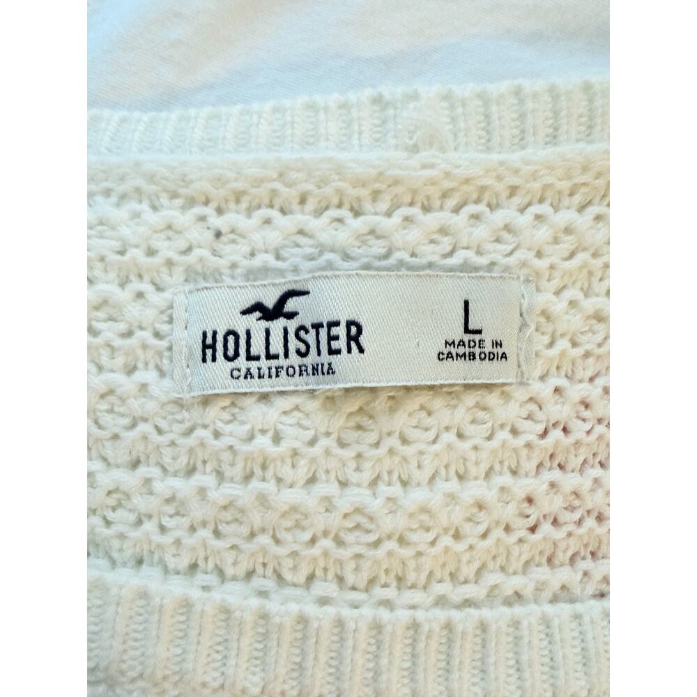 Hollister Crop Sweater Women L White Crochet Open Knit Square Neck Y2K Boho Top - Picture 4 of 4